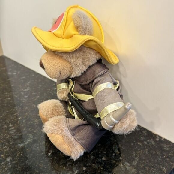 Number One Hero Bear Plush Fireman Firefighter Yellow Brown Toy Bear - Picture 2 of 5